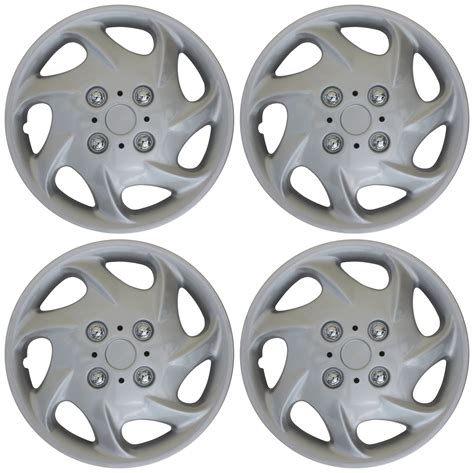 Hub Caps 15" Raven * 4 Pack * Silver + Black for Nissan Micra