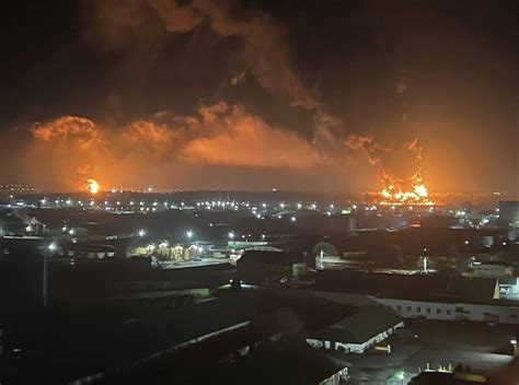 Huge fire rages at oil depot behind Russian lines