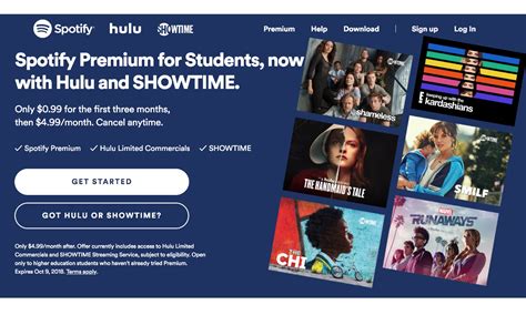 Students can get Hulu with Spotify and Showtime for only $4.99 a month. To qualify for this deal, you can't have an existing Hulu No Ads plan, and you have to be a …. 