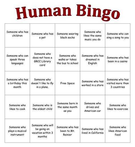 Human Bingo Printable