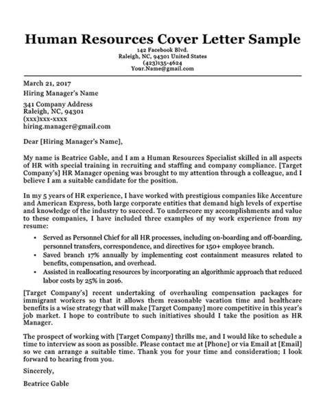 Human Resource Cover Letter Example to Inspire Your Writing Cover