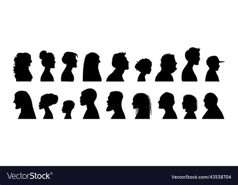 Human face left side.  Four stylized human head profiles, two solid black silhouettes Search fr...