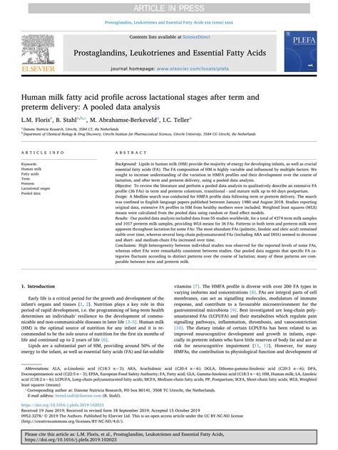 Human milk fatty acid profile across lactational stages after term …