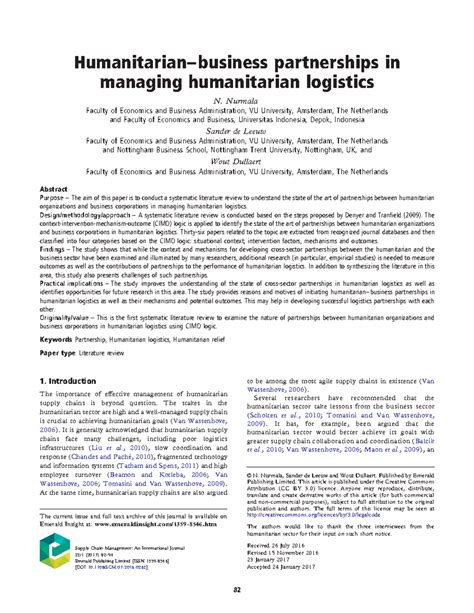 Humanitarian–business partnerships in managing …