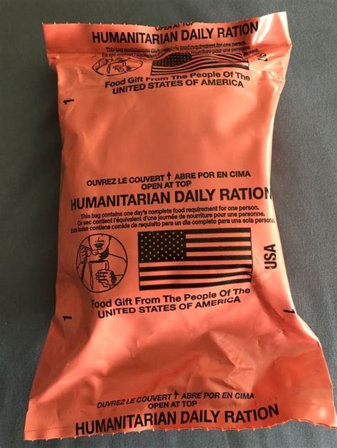 Humanitarian daily ration menu 2. Humanitarian Daily Ration. Rations like these were delivered by USAF C-17 cargo planes during the war on terrorism in Afghanistan. From the very first day, the Afghan people … 