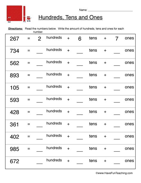 Hundreds Tens and Ones Worksheet Have Fun Teaching