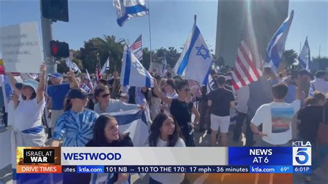Hundreds of pro-Israeli demonstrators rally in Westwood