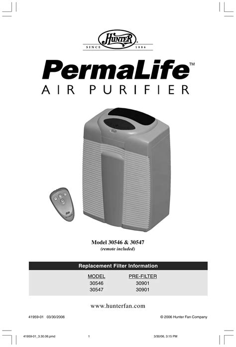 Hunter 30547 permalife air purifier manual. - Manual de visio 2007 en espanol.