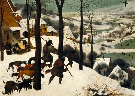 For the composition of this series, Bruegel, who today is regarded as the most progressive landscape painter of the 16th century, followed an older tradition that divided the year, beginning on ... the frozen mill-wheel at the lower right and the icy surface of the snow revealed by the hunters’ footprints blend together to convey the ....