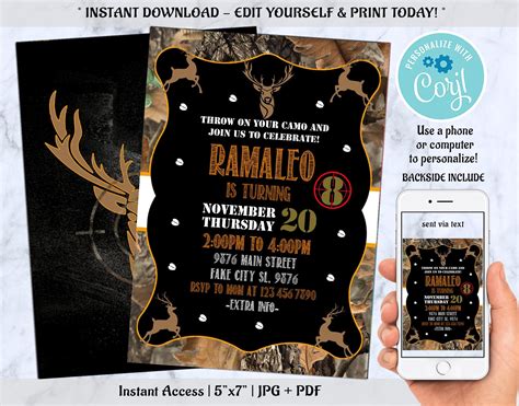 Hunting Birthday Invitation Personalized Digital File Etsy Hunting