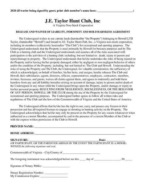 Hunting Liability Release Form Fill Out and Sign Printable PDF