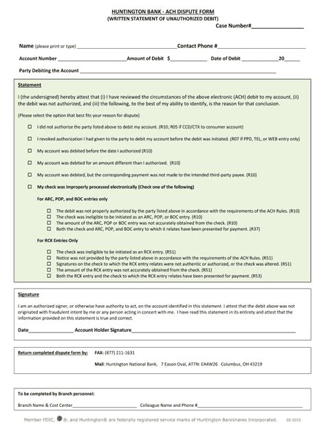 Huntington Bank ACH Dispute Form 20152022 Fill and Sign Printable