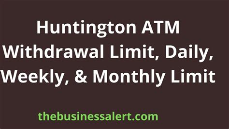 Huntington atm max withdrawal. The additional fee after one has exhausted their fee-free withdrawals is ₹5 for SBI ATMs and ₹10 non-SBI ATM withdrawals for every withdrawal made. The minimum daily cash withdrawal limit is ₹100 and maximum limit is ₹20,000. Takedown request | View complete answer on bajajfinservmarkets.in. Note: Withdrawal limits are per card and per ... 