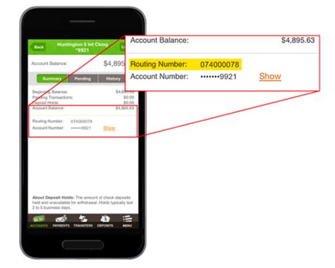 In the chart below you can see that "34" corresponds to the routing number, 074000078. Mobile App: Log in to the Huntington Mobile app and select your account. Your routing number can be found on the Summary tab. Using your Bank Statement: You can use the third and fourth digits of your account number to determine your routing number.. 
