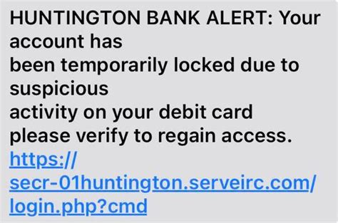 Huntington fraud alert text. (CBS Detroit) Huntington Bank is warning customers -- and non-customers -- not to respond to fraudulent text messages requesting information about their … 