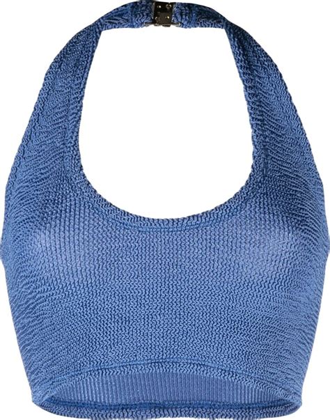 Hunza G - Blue Nova Crinkled Halterneck Top - Women