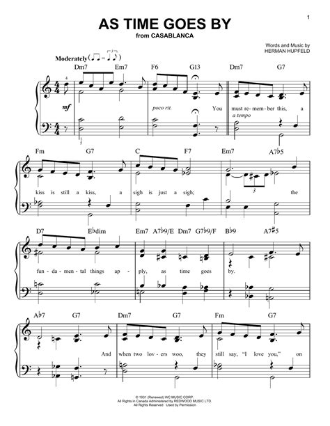 Hupfeld As Time Goes By sheet music (beginner) for piano solo (beginners)