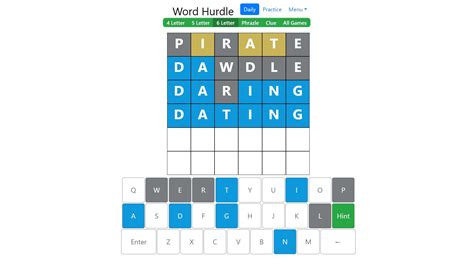 Here are the answers and hints for the Word Hurdle wor
