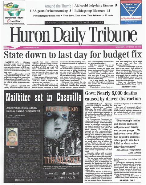 Based in Bad Axe, MI, Huron Daily Tribune serves Huron County, in the upper part of "The Thumb," which is one of the leading agricultural and tourist regions in the state. Huron Daily Tribune and MiThumb weekly newspaper reach over 22 thousand residents each day with community news, classifieds, education, lifestyle, sports coverage, and more.