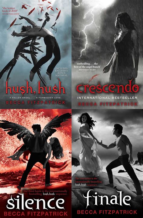 Hush and hush. Becca Fitzpatrick’s Hush, Hush is a 2009 young adult fantasy novel. It is the first entry in what was a planned trilogy but turned out to be a tetralogy. Subsequent books in the series are Crescendo, Silence, and Finale.Publishers Weekly said of the author, “Fitzpatrick regularly tweaks the tension, resulting in a fast-paced, exhilarating read. . Nora's tempestuous relationship with ... 