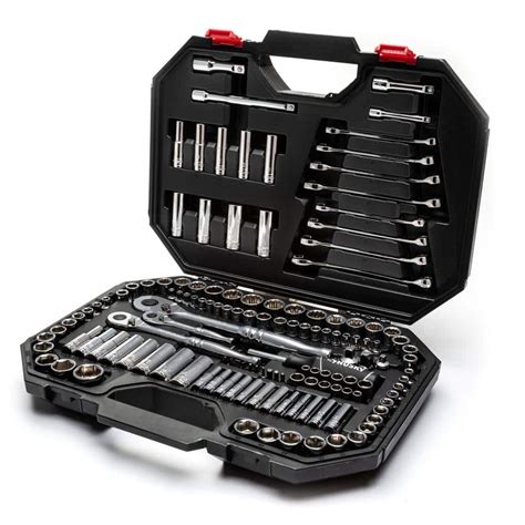 This comprehensive Mechanics Tool Set from Husky includes a generous arsenal of sockets, wrenches and bit sockets to complete nearly any fastening task big or small. Each instruments measured capacity is deeply engraved into its body, providing wear resistance for years of easy readability. A corresponding compartment for each tool is molded into the plastic storage case, making it easy to ... . 