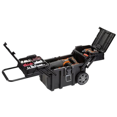 Husky 25 in. cantilever rolling tool box. Introducing the New Husky 25 in. Cantilever Mobile Job Box. This Heavy-Duty mobile job box provides a unique way of organizing your tools and parts. The top lid area boasts an innovative cantilever lid 