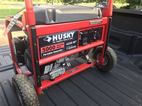 Husky generator 5000 watt 6250. HUSKY 6250/5000 watt generator with a SUBARU commercial duty engine $350. HUSKY 6250/5000 watt generator with a SUBARU commercial duty engine. 6250 starting watts/5000 running watts of power. Used once. Oil recently changed. In addition to the 120 volt receptacles it has a 20 amp 120/240 volt generator hook up plug. Purchase includes a Generac inlet box for whole house power connection, a 20 ... 
