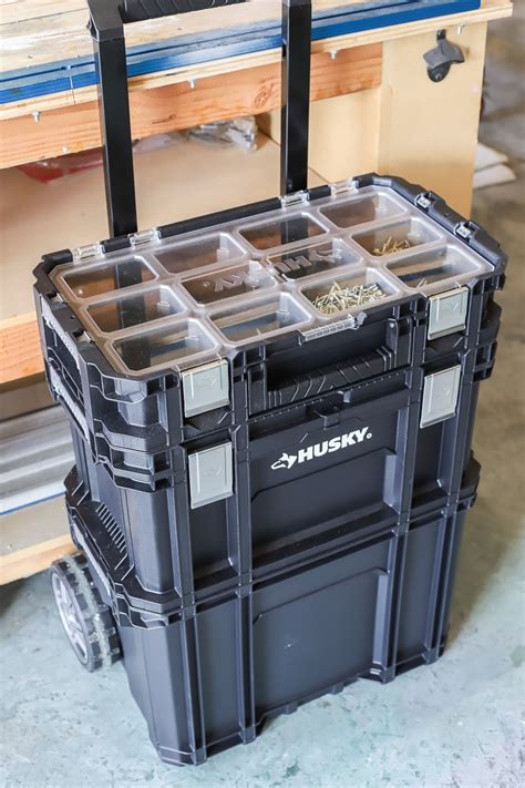 The Husky 22 Connect System Rolling Cart features an interconnecting system allowing you to customize the way you transport your tools and accessories. The system features 3-Pieces, a rolling cart, toolbox and small parts organizer. The rolling cart base is large enough for hauling power tools and features 7 rolling wheels and strong telescoping handle. The mid tool box is 22 wide and features ...