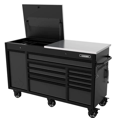 The Husky 56 in. W, 22 in. D with 23-drawers Tool Chest and Cabinet Set is a heavy-duty, 18-Gauge steel, tool storage unit that is rated for 3,000 lbs. loading capacity. This tool chest and cabinet set with 23-drawers provide 42,930 cu. in. of storage.. 