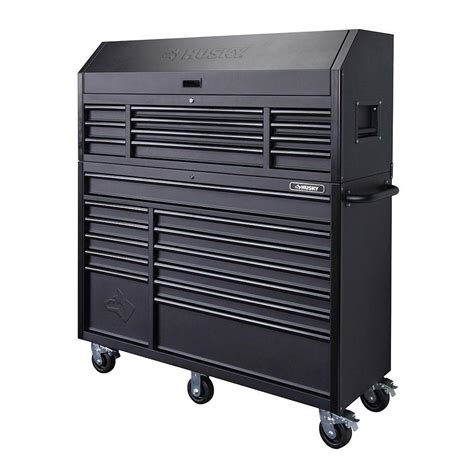 Keep your garage neat with the Husky 27 in. 5-Drawer Rolling Tool Cabinet in Textured Black. Featuring a portable design, the Husky 5 drawer tool box can be moved around for ultimate customization. Designed to handle heavy usage, the Husky 5 drawer tool chest features an all-welded steel construction, ideal for both DIYers and professional .... 
