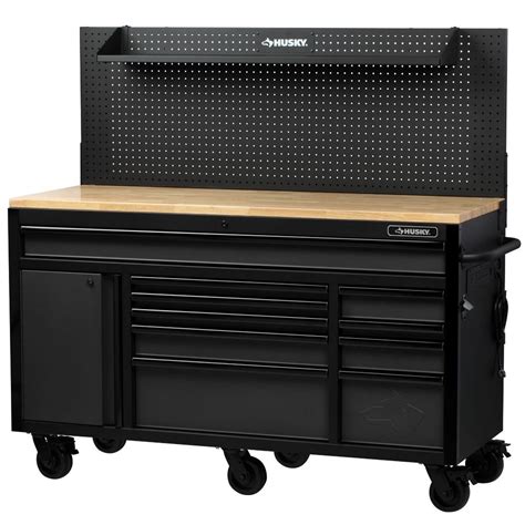 Husky workbench with cabinets. 52 in. W x 25 in. D Heavy Duty 9-Drawer Mobile Workbench Cabinet with Adjustable-Height Hardwood Top in Matte Black. The Husky Modular 52 in. W 10-Drawer Red Mobile Workbench is part of a system that allows you to customize your own steel storage configuration. The modular system consists of the mobile workbench, top. 