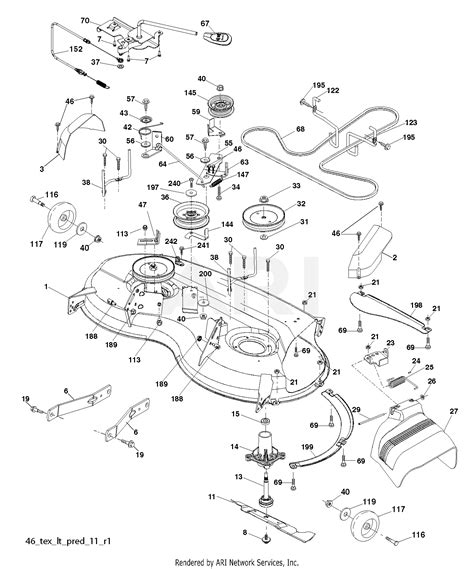 MOWER DECK / CUTTING DECK diagram and repair parts lookup for Husqvarna YTA 22V46 (960450051-00) - Husqvarna 46" Yard Tractor (2015-07) ... KEEPER.BELT.MANDREL.PULLEY