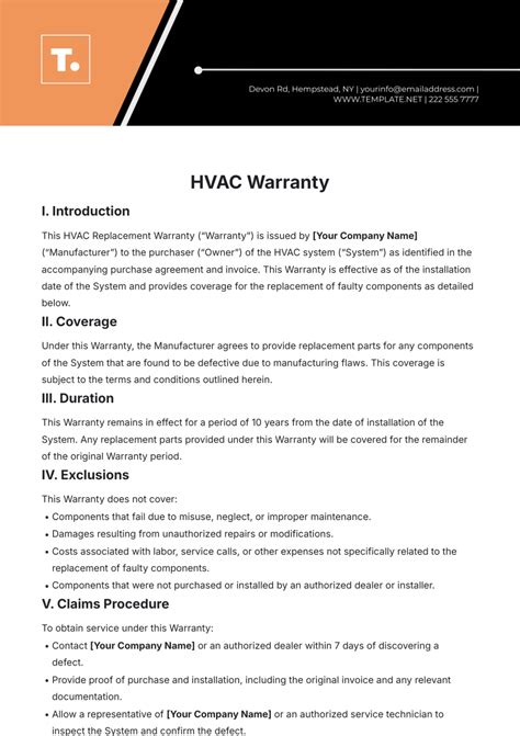 Hvac Warranty Template