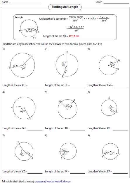 Hw Arc Length Geometry Worksheet Answers