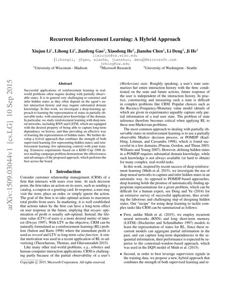 Hybrid Recurrent Reinforcement Learning A Approach Arxiv