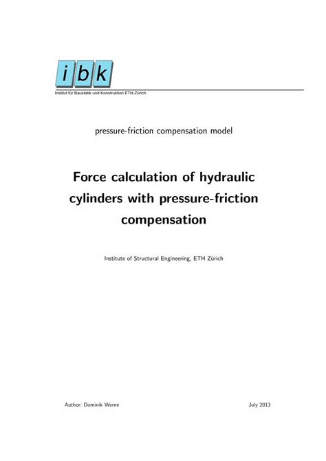 Hydr Cylinder Pressure Friction Model - ETH Z