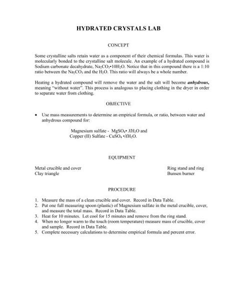 Hydrated Answer Crystals Lab Conclusion