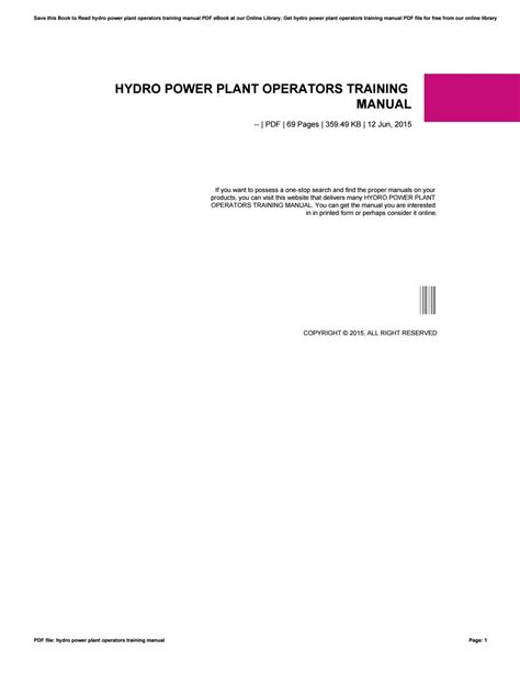 Hydro power plant operators training manual. - Die wasserleitung des eupalinos auf samos.