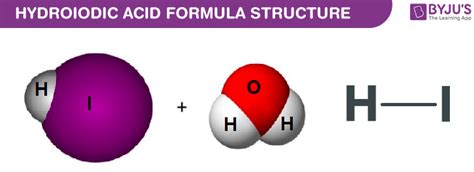 Hydroiodic acid formula. Hydrogen iodide ( H I) is a chemical compound. Its chemical formula is HI. It is a colorless odorous gas. It reacts with oxygen to make iodine and water. It can be made by reducing iodine with hydrazine. It can also be made by reacting iodides with non- oxidizing acids such as phosphoric acid. It can also be made by reacting hydrogen sulfide ... 