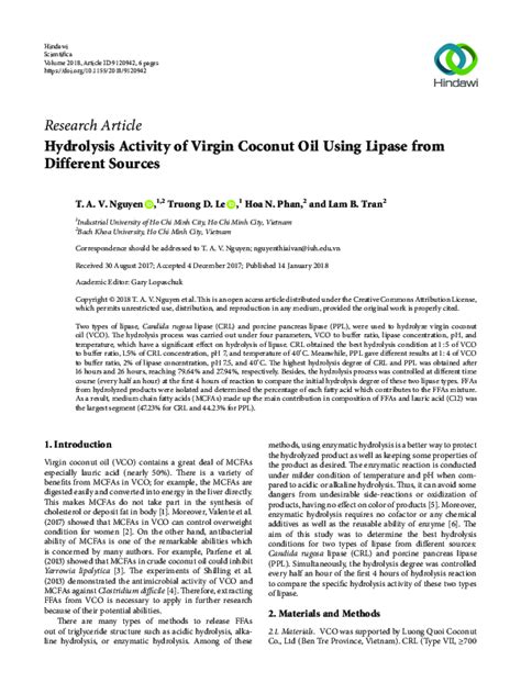 Hydrolysis Activity of Virgin Coconut Oil Using Lipase from