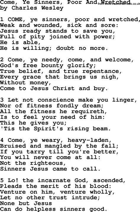 Hymn: Come, ye sinners, poor and wretched