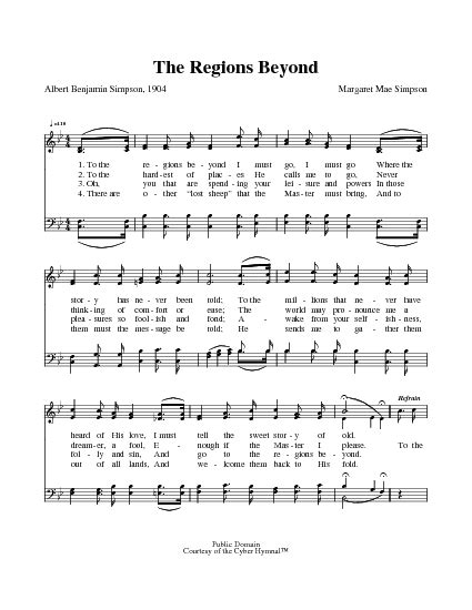 Hymns / Music :: The Regions Beyond - blueletterbible.org