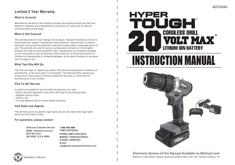 Hyper Tough H2500 Owners Manual / Hyper Tough Customer Service Conta