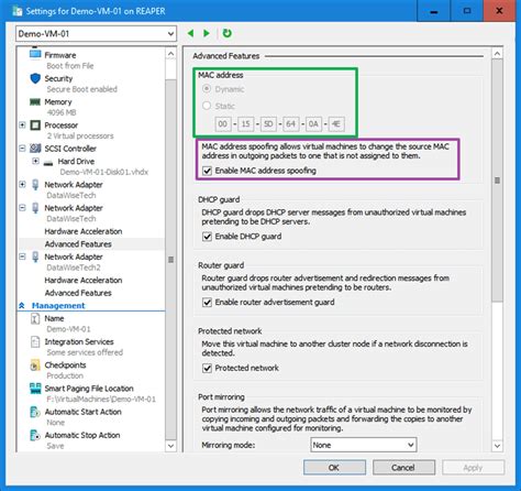 Hyper-V changing Static MAC address on one of the adapters