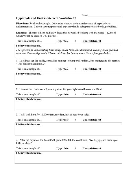 Hyperbole and Understatement Worksheet 1 Preview