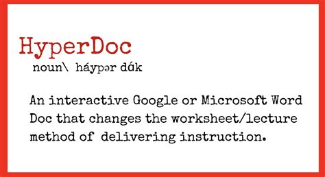 Oct 9, 2018 · A group of K-12 educators, Lisa Highfill, Kelly Hilton, and Sarah Landis (2016), came up with the idea and coined the term HyperDoc to describe the document. They also published a book, The HyperDoc Handbook, to teach others their method for creating these lesson plans. The foreword to the book is written by student Jordan Moldenhauer, who ... . 
