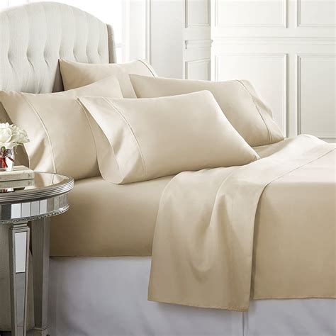 Hypoallergenic sheets. The sheets are also hypoallergenic, and their soft, smooth texture is gentle on the skin. These sheets are made of 250 thread count viscose derived from bamboo, which adjusts to the sleeper’s body temperature to insulate when they need extra warmth while allowing enough airflow to prevent excessive heat retention. 