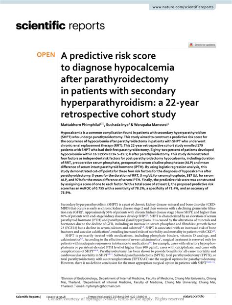 Hypocalcemia after parathyroidectomy in patients with a history of ...