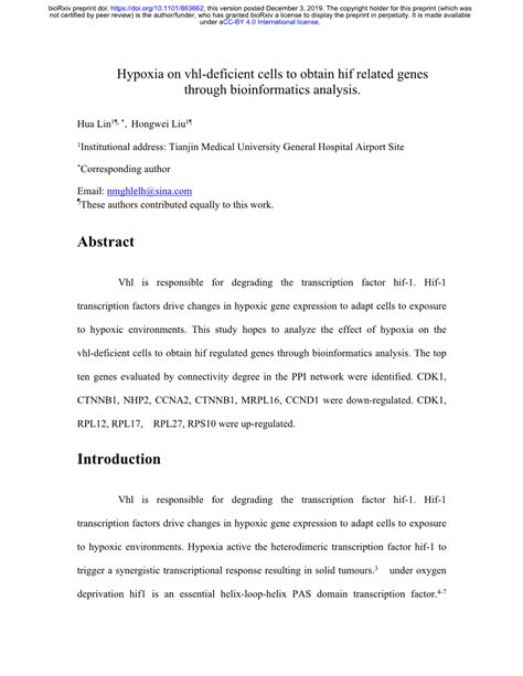 Hypoxia on vhl-deficient cells to obtain hif related genes …