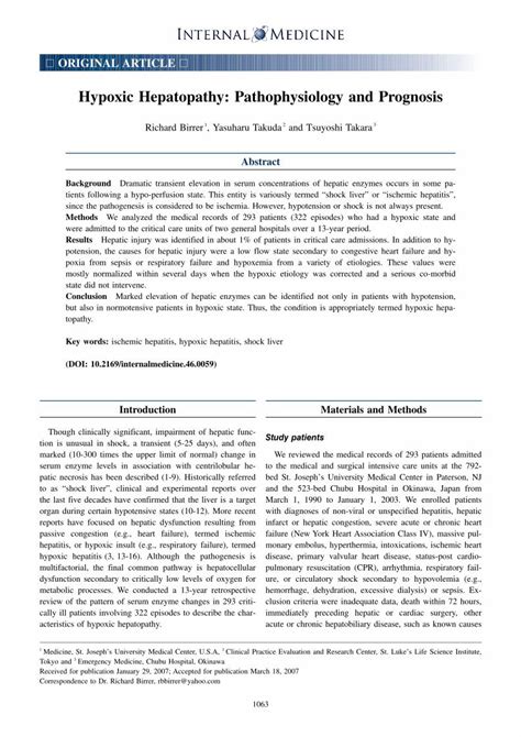 Hypoxic hepatopathy: pathophysiology and prognosis